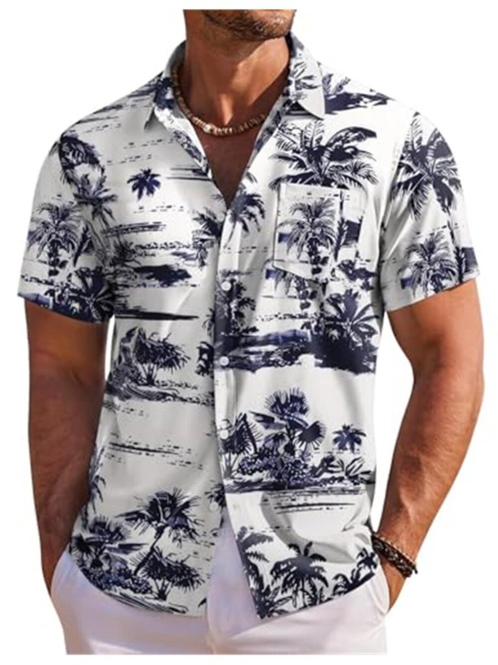 Mens Hawaiian Shirt Palm Tree Floral Button Down Beach Vacation Summer Casual